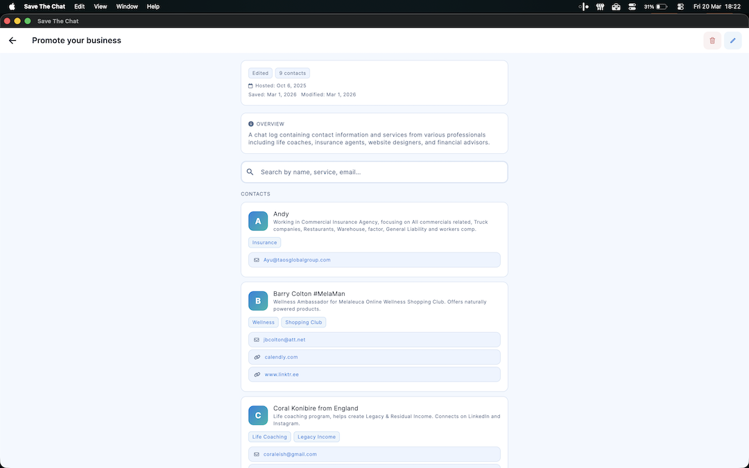 Chat contacts view in Save The Chat